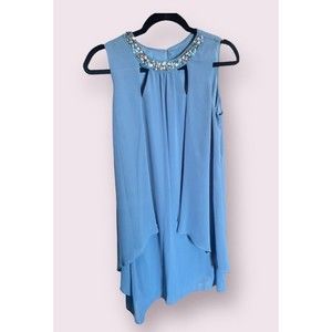 WOMENS - Blue sz‎ 4, S. L. Fashions, Shift, Chiffon Dress, SL Fashion, Beaded